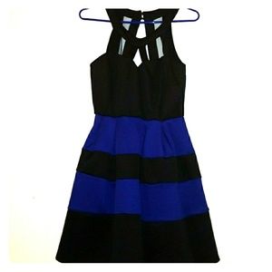 Juniors Crystal Doll Black and Blue Cocktail Dress